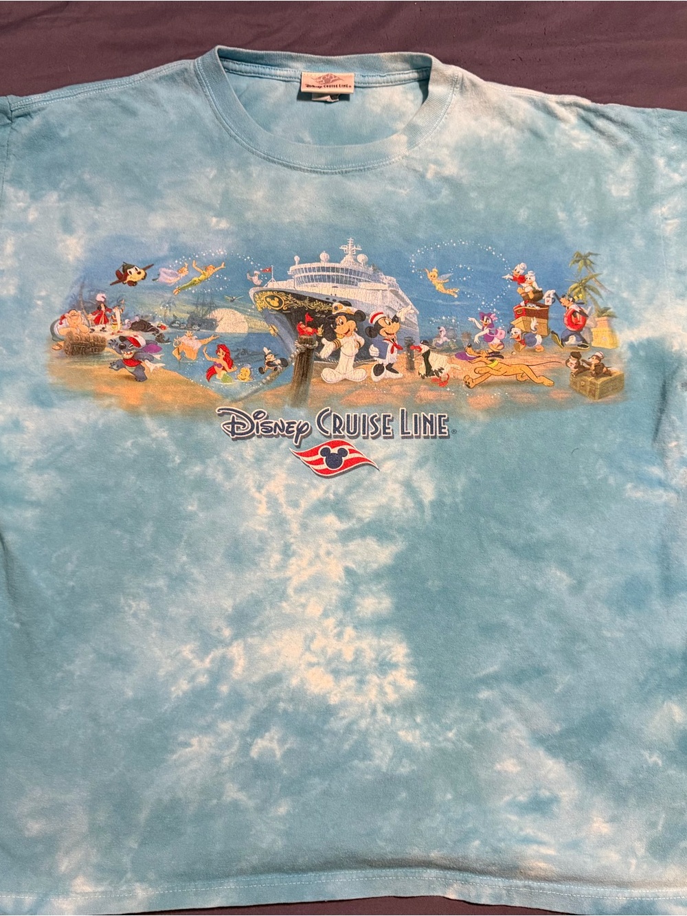 Disney Cruise Lines Blue Tie Dye Graphic T-shirt youth  Size XL Short Sleeves